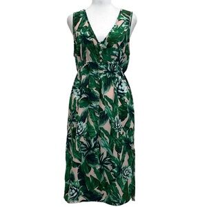Guess Green & Pink Tropical Leaf Print Three Button Duster Cardigan